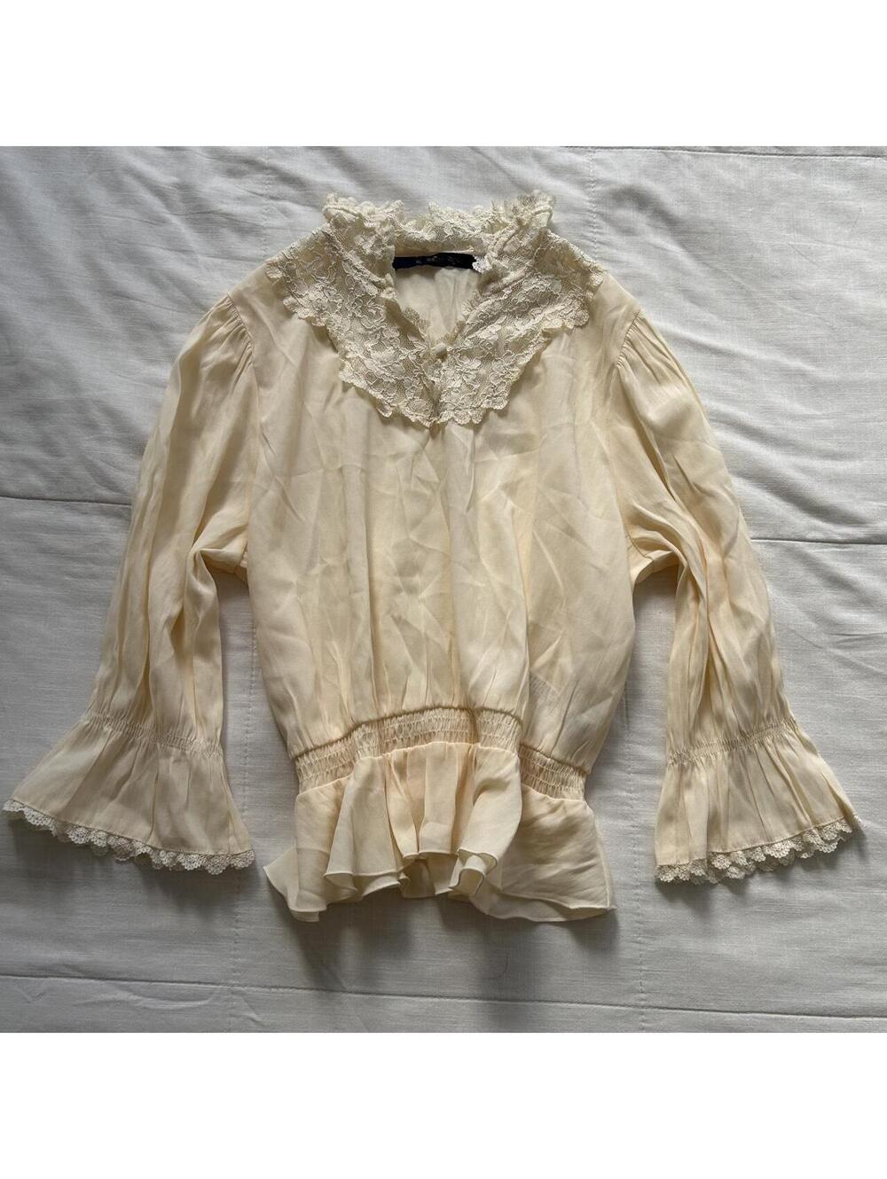 An Other Angelus Cream Lace Ruffle Collar Flared Sleeve Blouse Small Japan